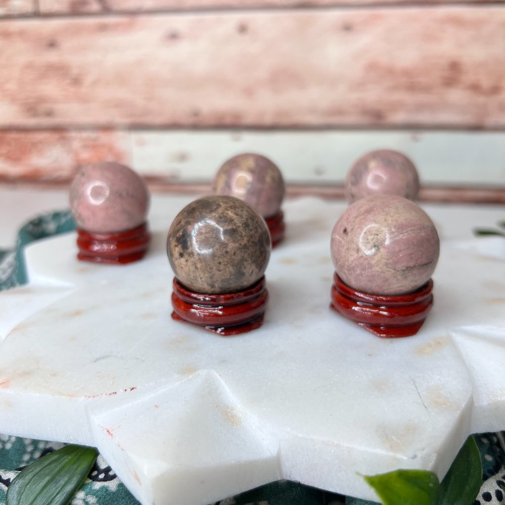 Single Rhodonite Mini Metaphysical Crystal Sphere | Crystal Ball - Picture 4 of 11